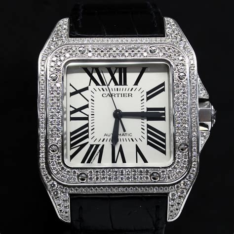 cartier santos 100 diamond price|cartier santos diamond watch price.